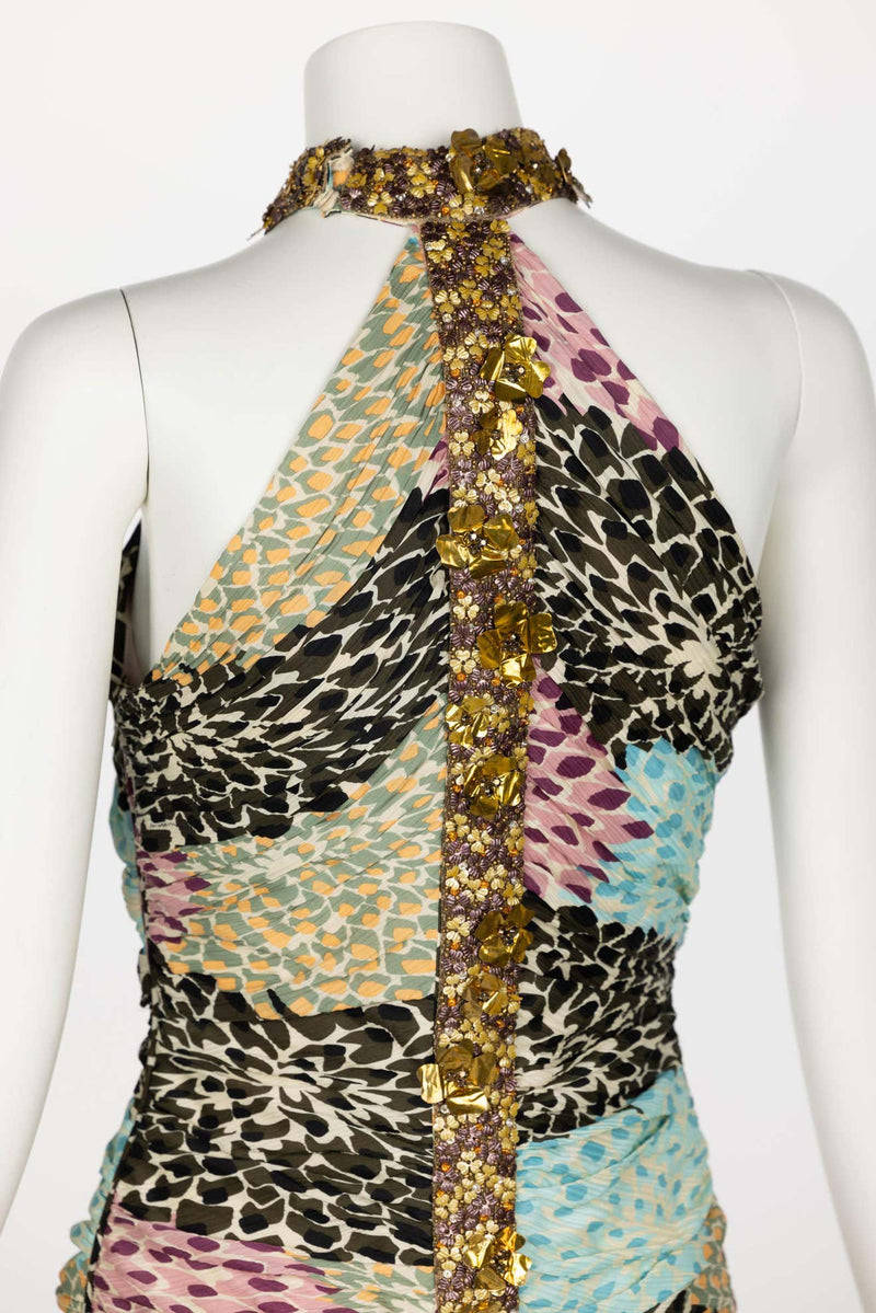 Missoni Embellished Silk Print Halter Dress F/W 2005