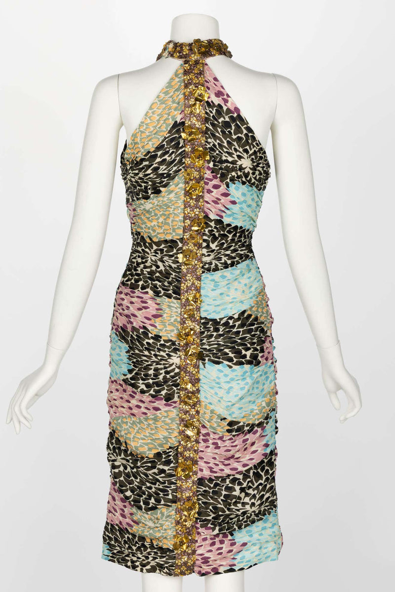 Missoni Embellished Silk Print Halter Dress F/W 2005