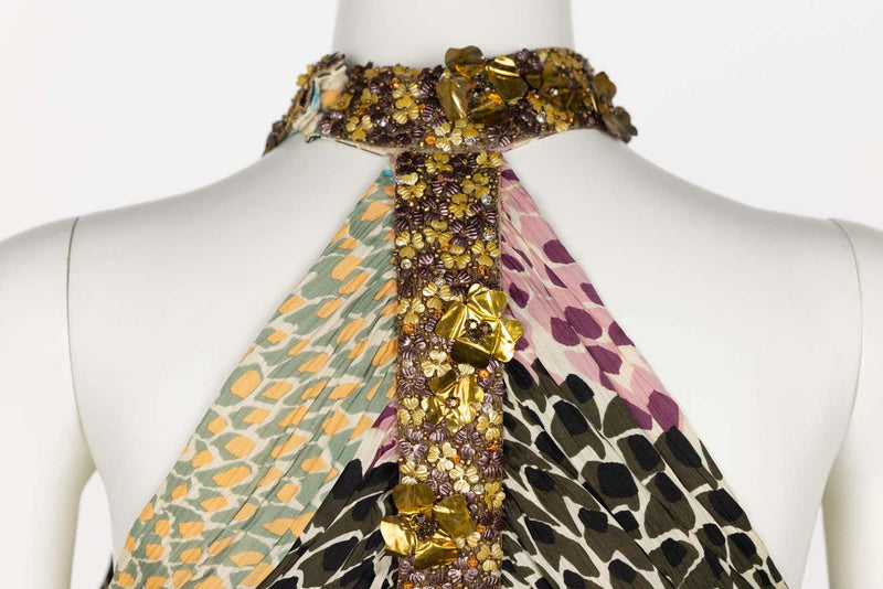 Missoni Embellished Silk Print Halter Dress F/W 2005