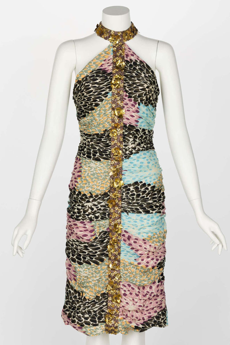 Missoni Embellished Silk Print Halter Dress F/W 2005