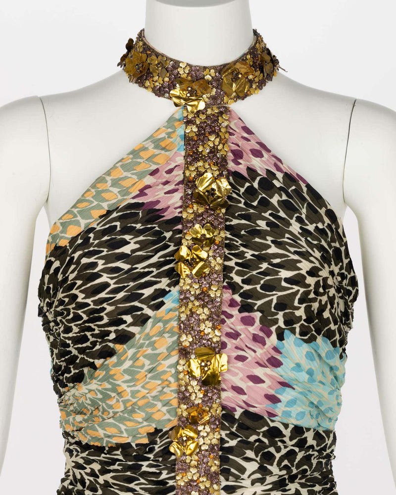 Missoni Embellished Silk Print Halter Dress F/W 2005