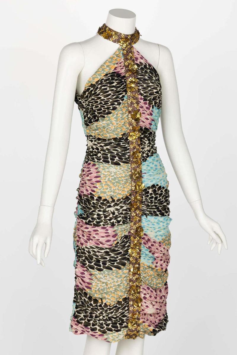 Missoni Embellished Silk Print Halter Dress F/W 2005