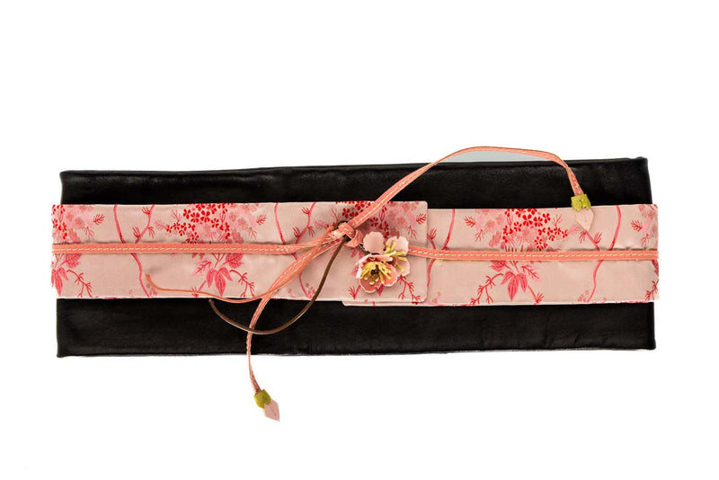 Prada Cherry Blossom Leather Silk Obi Kimono Belt 1990s