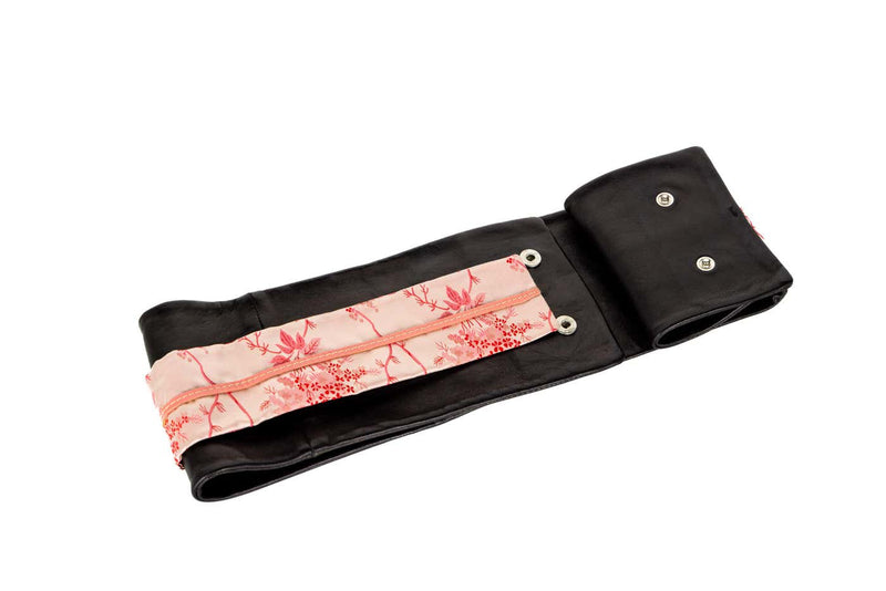 Prada Cherry Blossom Leather Silk Obi Kimono Belt 1990s
