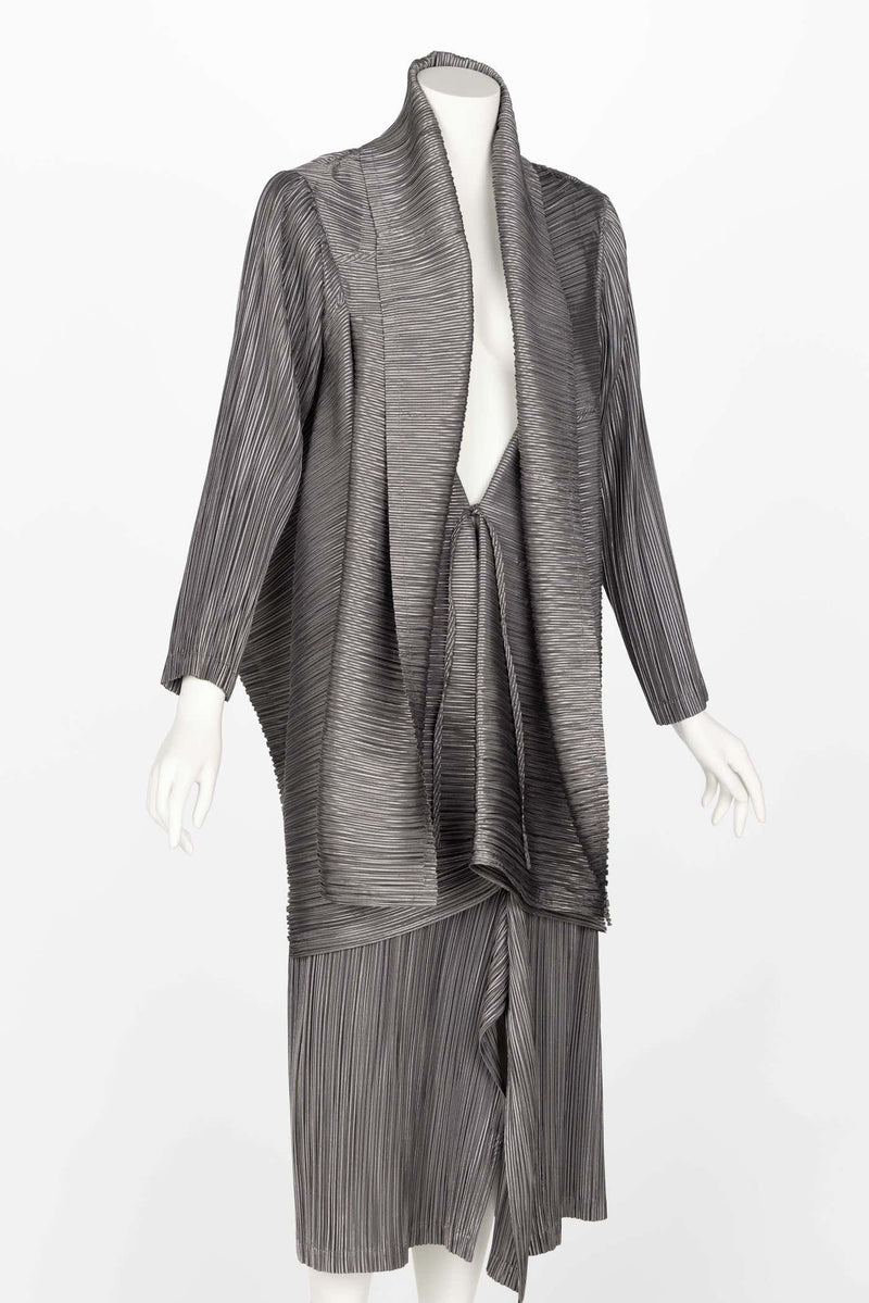 Vintage Issey Miyake Metallic Kimono Jacket Origami Pleats Skirt Set
