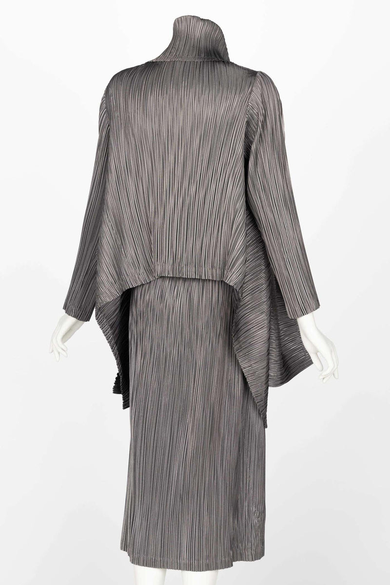 Vintage Issey Miyake Metallic Kimono Jacket Origami Pleats Skirt Set