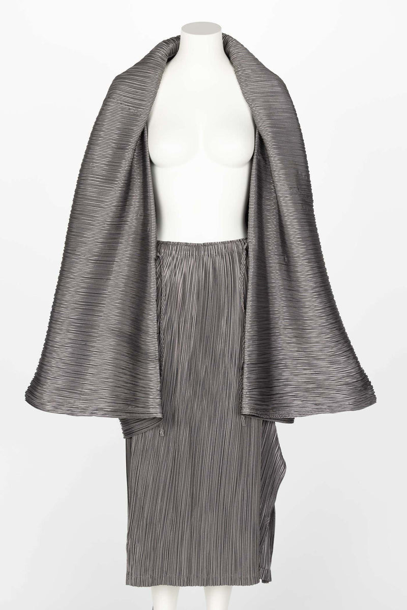 Vintage Issey Miyake Metallic Kimono Jacket Origami Pleats Skirt Set
