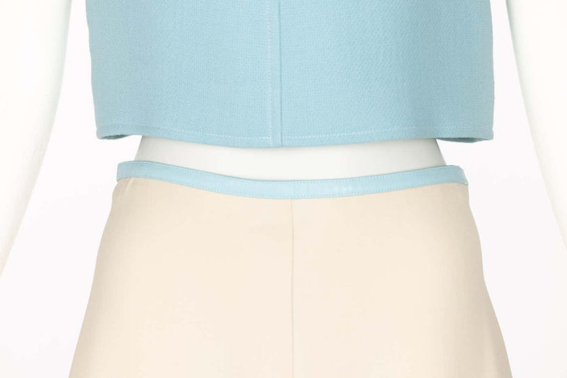 Vintage Courrèges Paris Baby Blue Creme Cropped Top and Skirt Set