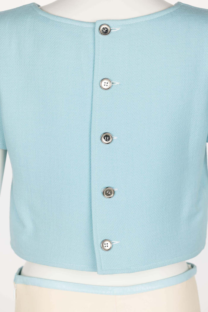 Vintage Courrèges Paris Baby Blue Creme Cropped Top and Skirt Set
