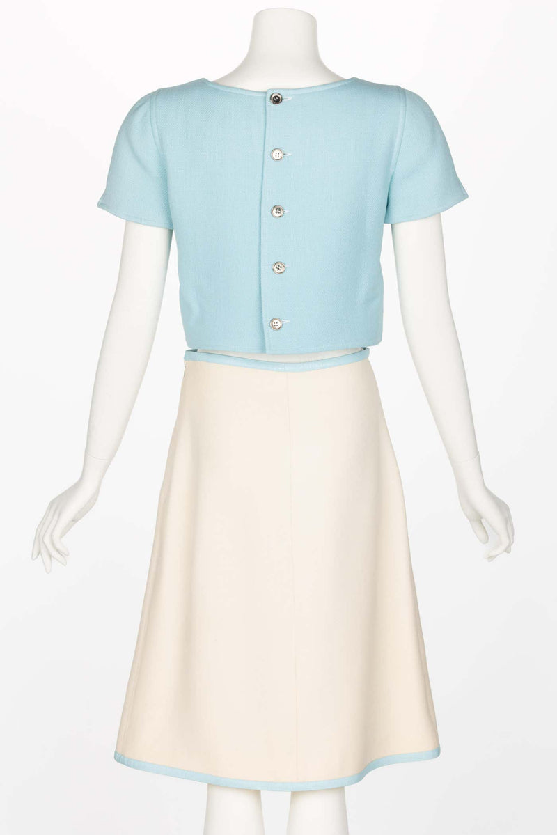Vintage Courrèges Paris Baby Blue Creme Cropped Top and Skirt Set