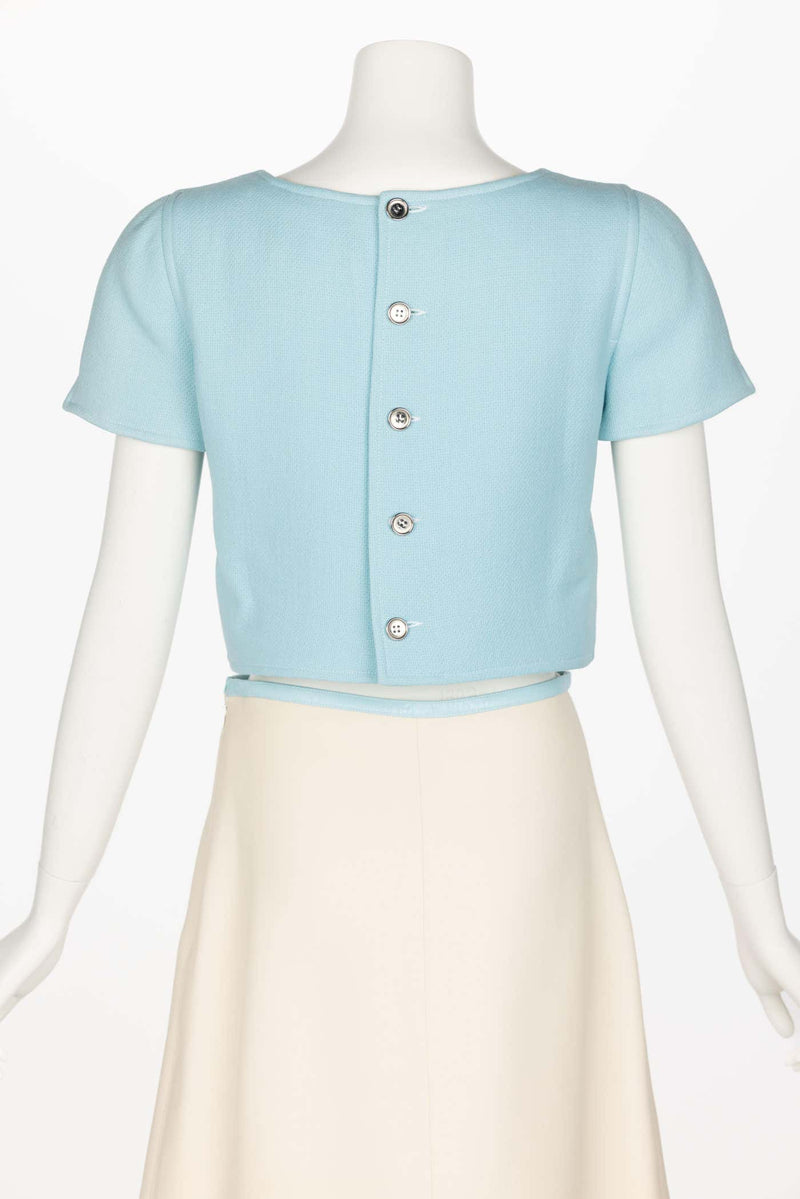 Vintage Courrèges Paris Baby Blue Creme Cropped Top and Skirt Set