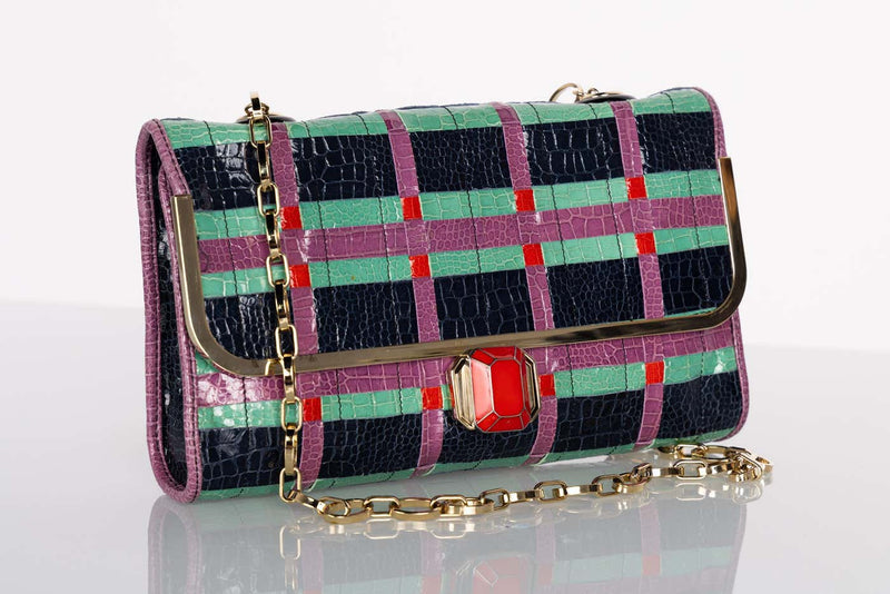 Lanvin Alber Elbaz Turquoise Red Crocodile Effect Woven Chain Bag Spring 2009