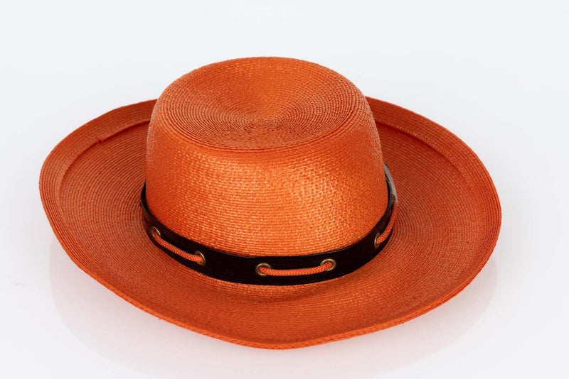 Yves Saint Laurent Orange Straw Back Patent Lucite trim Hat, 1970s