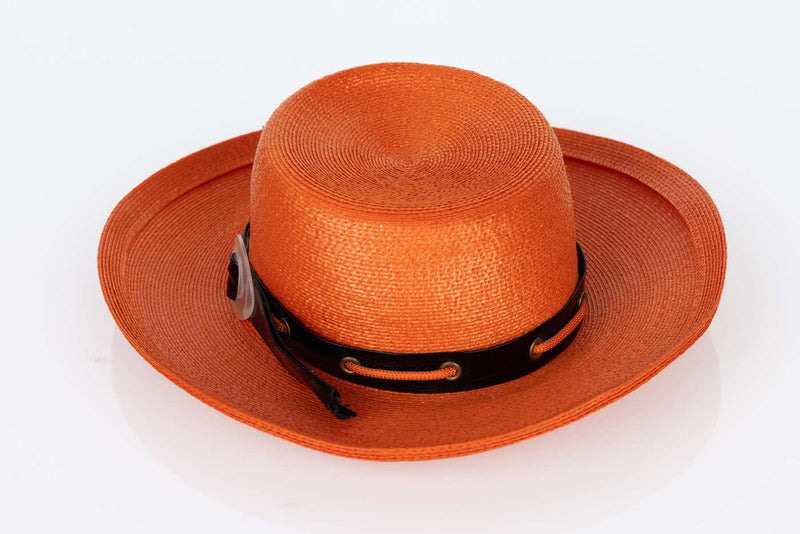 Yves Saint Laurent Orange Straw Back Patent Lucite trim Hat, 1970s