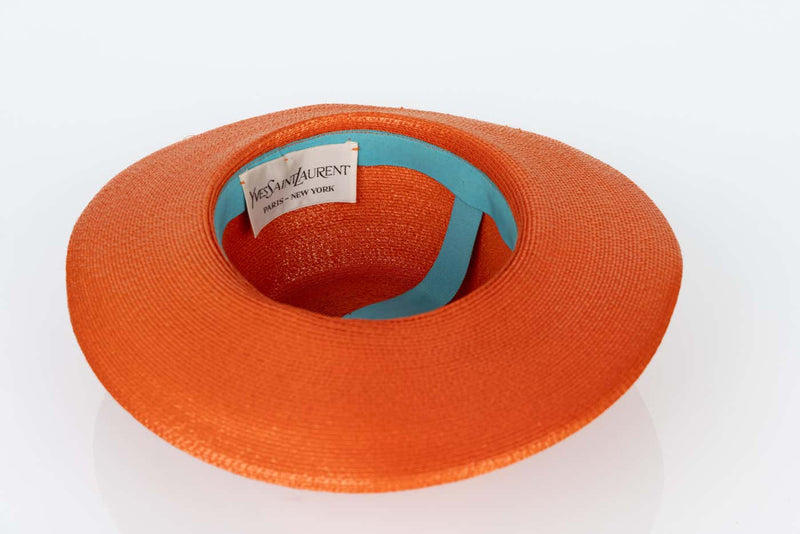 Yves Saint Laurent Orange Straw Back Patent Lucite trim Hat, 1970s