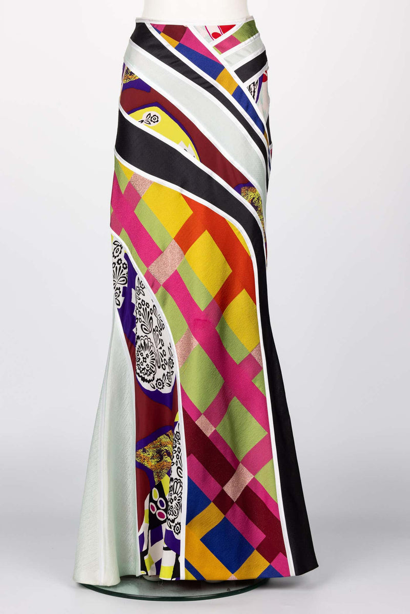 VINTAGE CHRIsTIAN  LACROIX MULTICOLORED PRINT SILK MAXI SKIRT