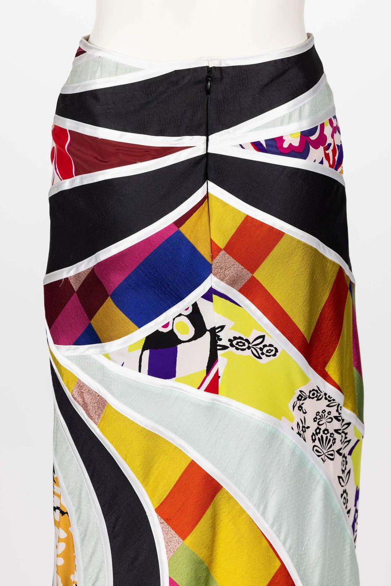 VINTAGE CHRIsTIAN  LACROIX MULTICOLORED PRINT SILK MAXI SKIRT