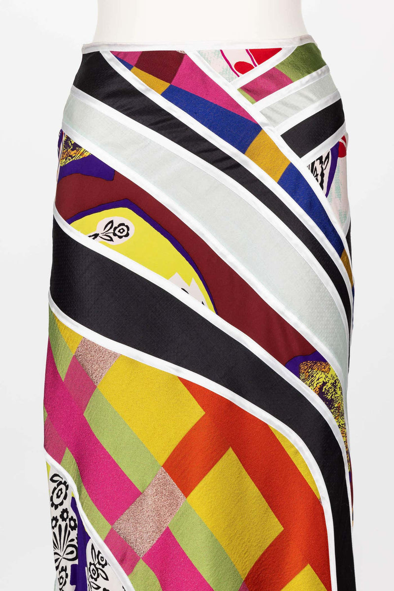 VINTAGE CHRIsTIAN  LACROIX MULTICOLORED PRINT SILK MAXI SKIRT