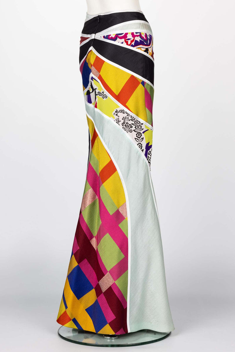 VINTAGE CHRIsTIAN  LACROIX MULTICOLORED PRINT SILK MAXI SKIRT