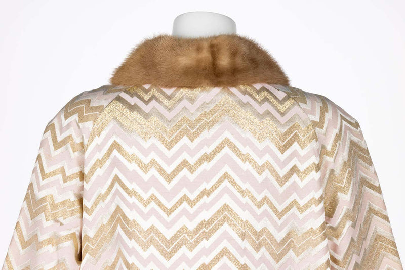 1960s Gold Pink Brocade Fur collar Evening Coat Att. Oscar de la Renta