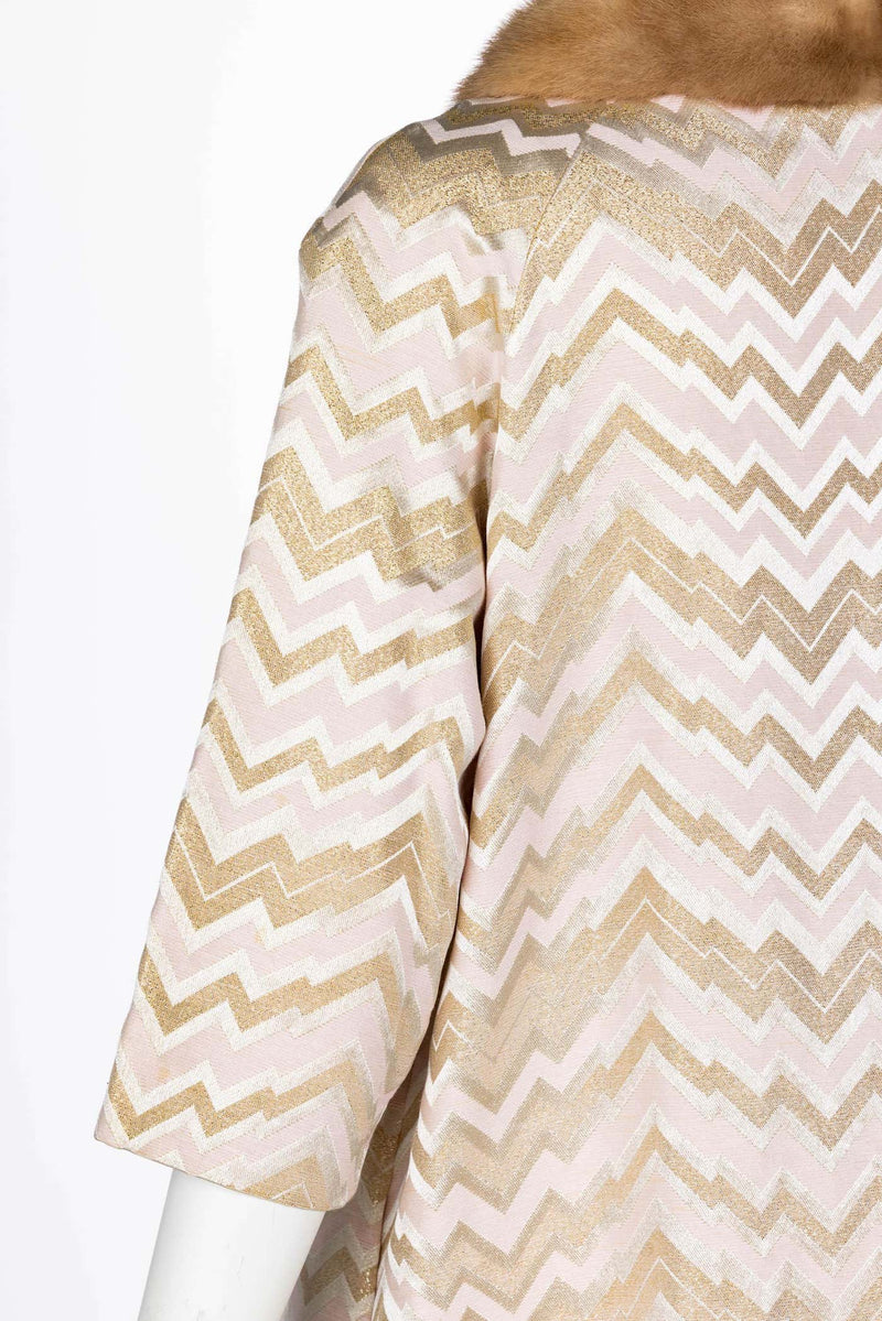 1960s Gold Pink Brocade Fur collar Evening Coat Att. Oscar de la Renta