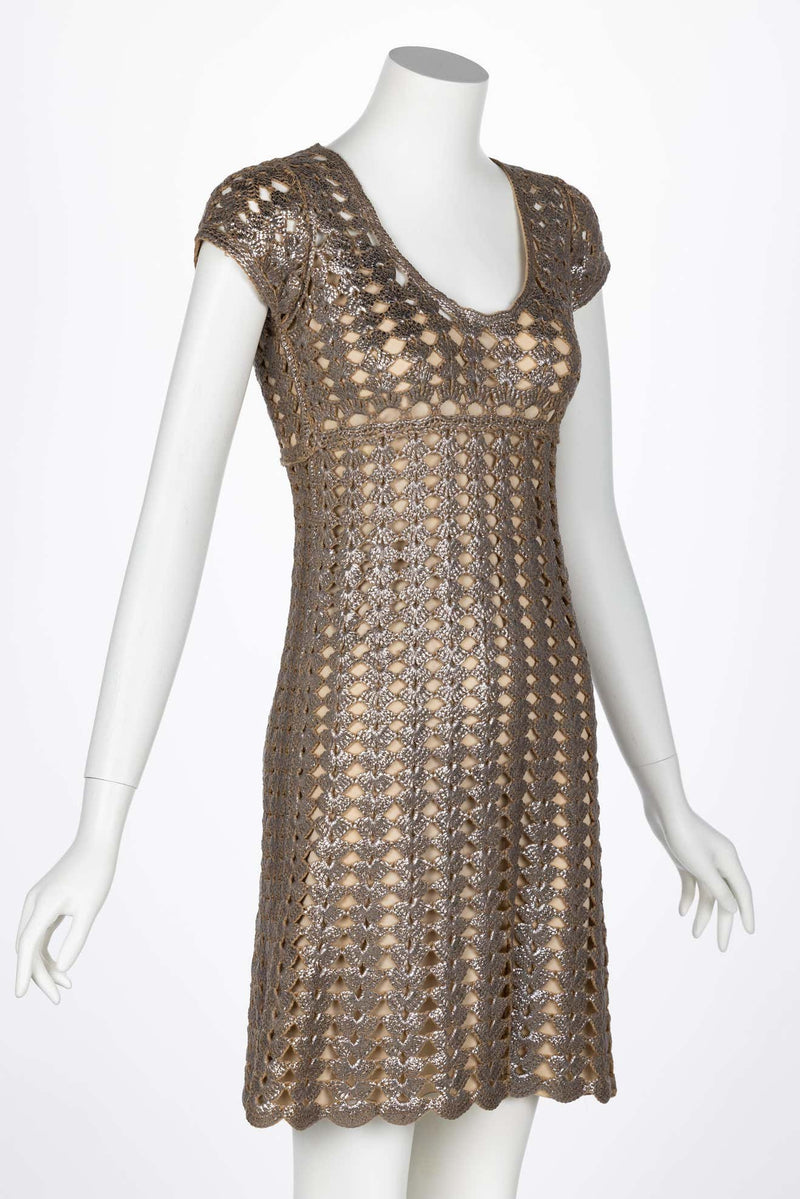 Prada Bronze Metallic Crochet Dress, 2000s
