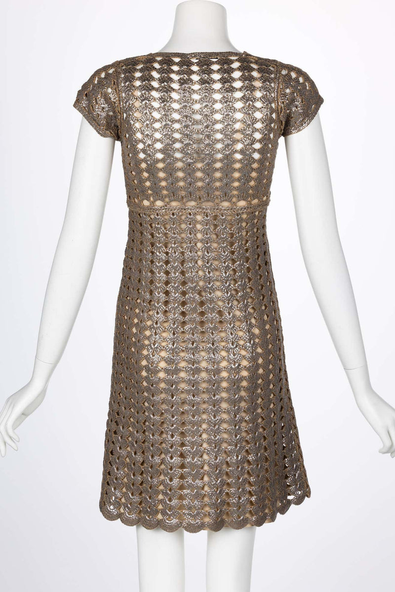 Prada Bronze Metallic Crochet Dress, 2000s Basha Gold Prada Bronze Metallic Crochet Dress, 2000s Basha Gold