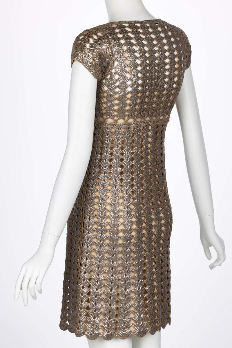 Prada Bronze Metallic Crochet Dress, 2000s Basha Gold Prada Bronze Metallic Crochet Dress, 2000s Basha Gold
