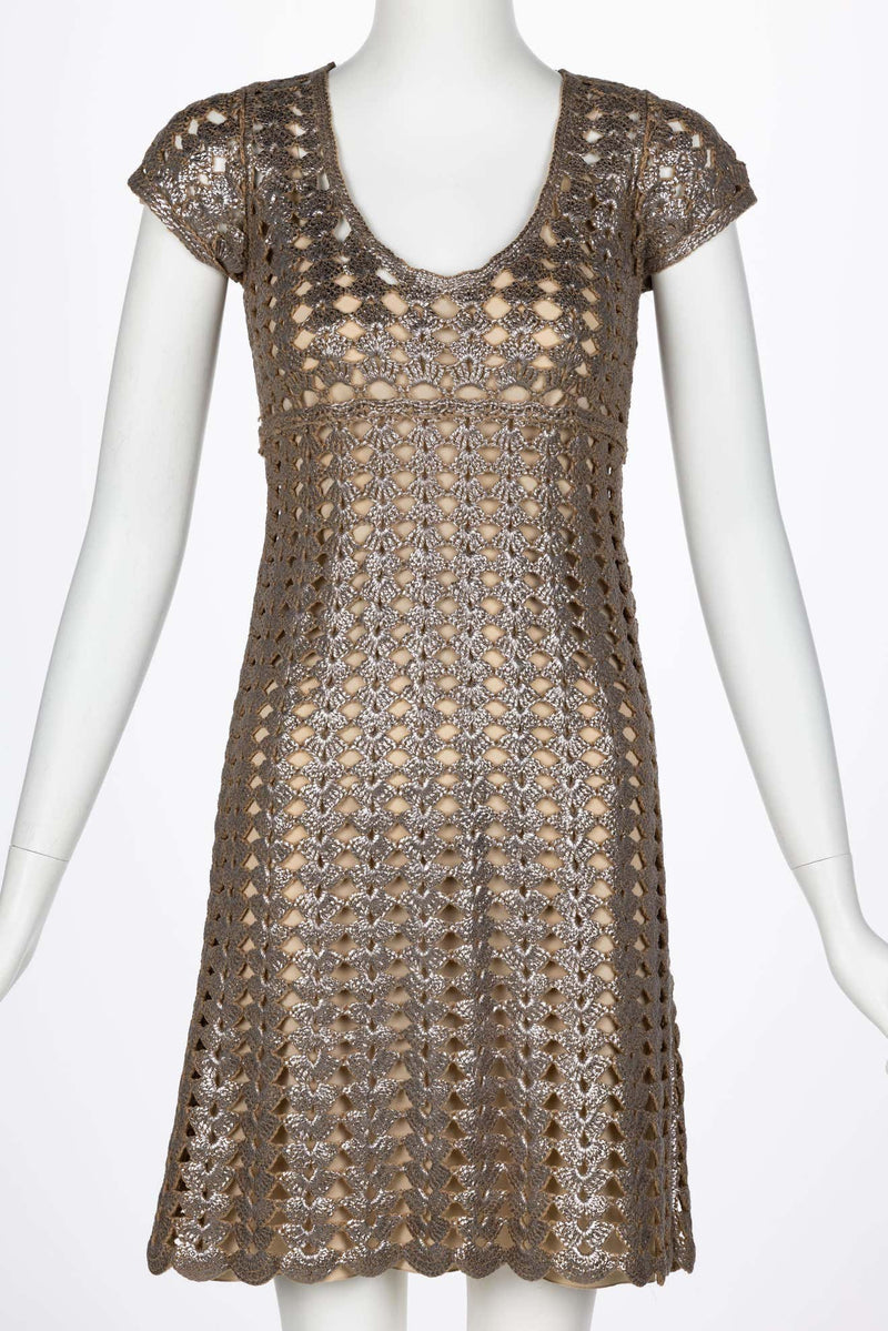 Prada Bronze Metallic Crochet Dress, 2000s Basha Gold Prada Bronze Metallic Crochet Dress, 2000s Basha Gold