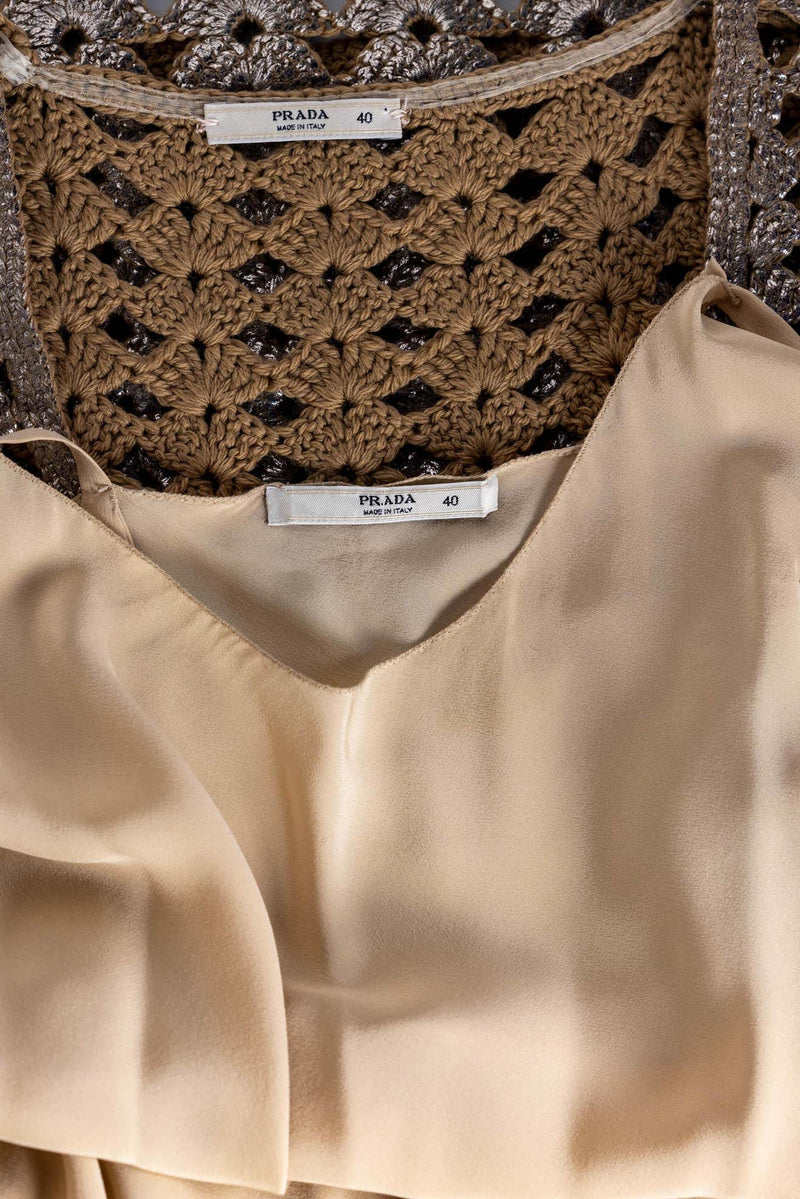 Prada Bronze Metallic Crochet Dress, 2000s Basha Gold Prada Bronze Metallic Crochet Dress, 2000s Basha Gold