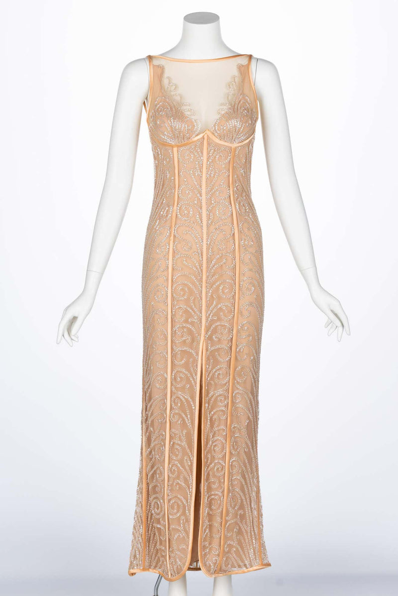 Bob Mackie Extraordinary 1990s Art Deco Beaded Gown