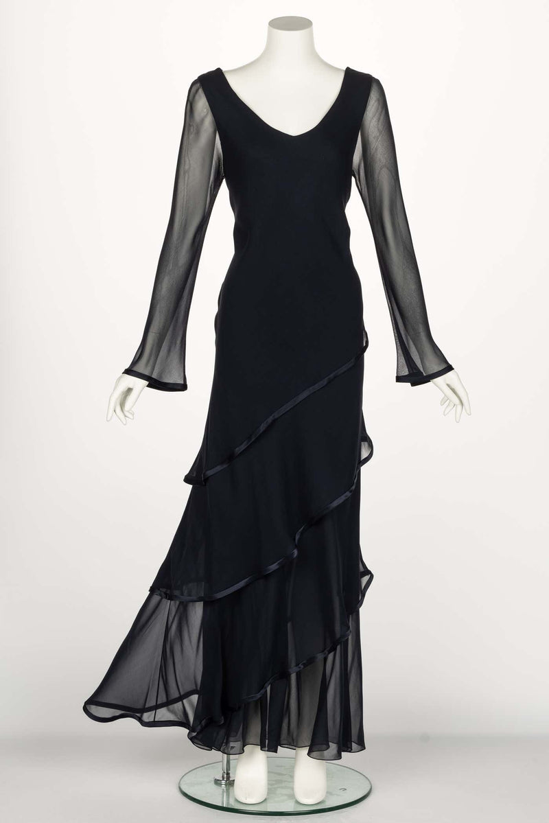 Hollys Harp Black Silk Chiffon Layered Maxi Dress 1970s Hollys Harp Black Silk Chiffon Layered Maxi Dress 1970s