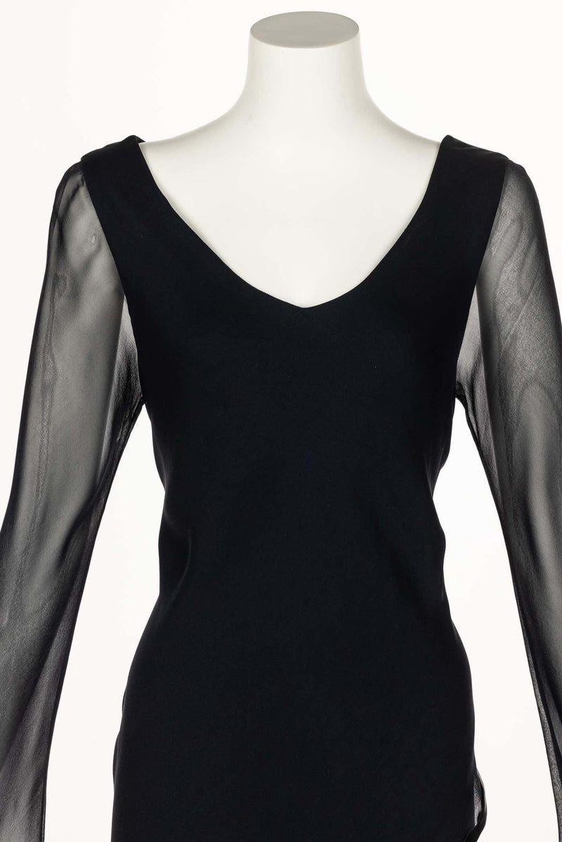 Holly’s Harp Black Silk chiffon Layered Maxi Dress 1970s