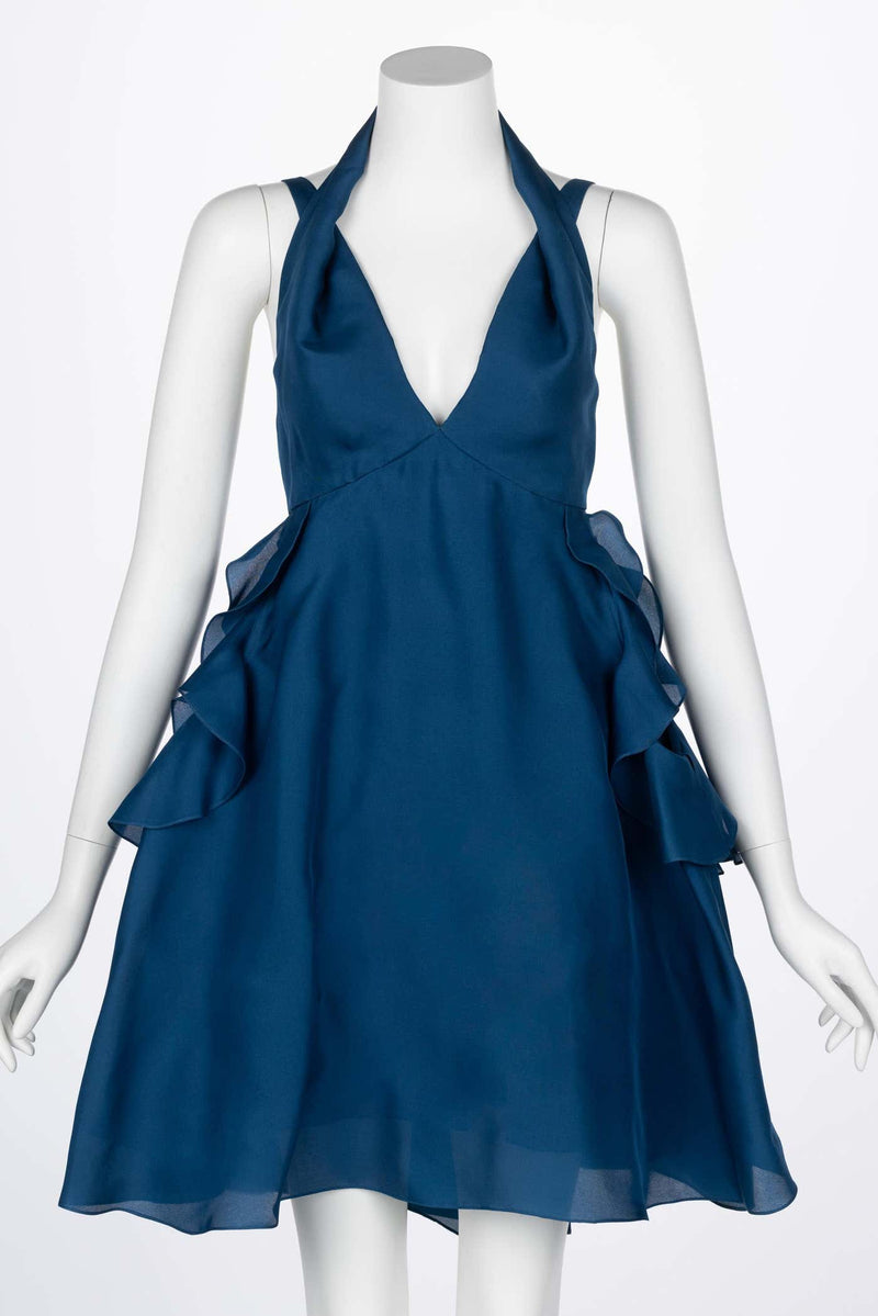 Yves Saint Laurent Blue Silk Organza Spring 2012 Runway Dress