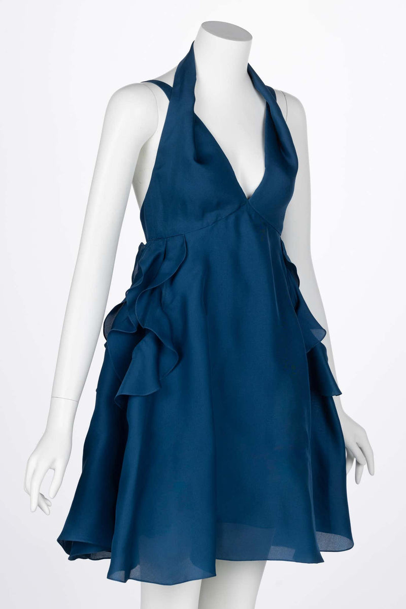 Yves Saint Laurent Blue Silk Organza Spring 2012 Runway Dress