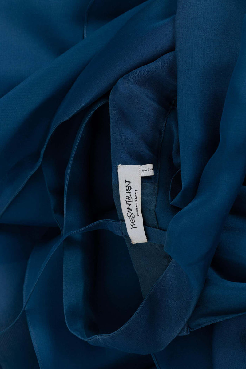 Yves Saint Laurent Blue Silk Organza Spring 2012 Runway Dress