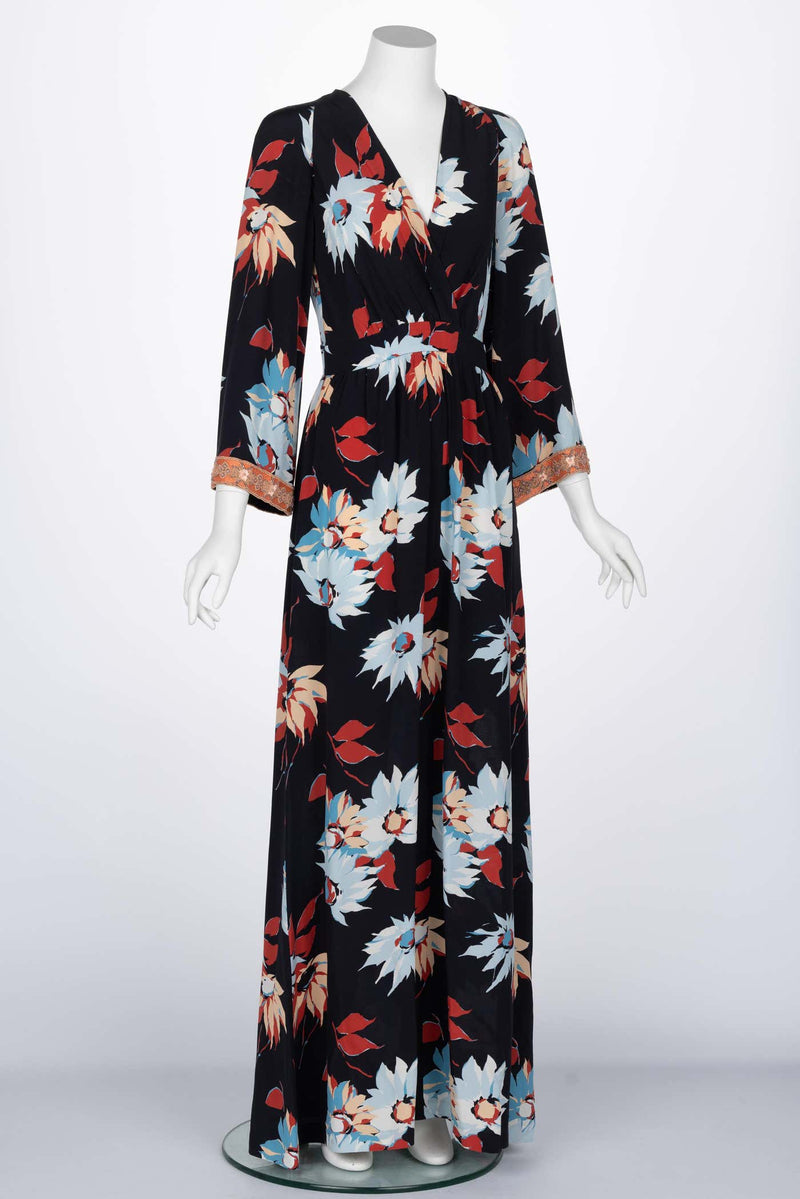 etro floral maxi dress Etro Lotus Paisley-Print Long-Sleeve A-Line Gown