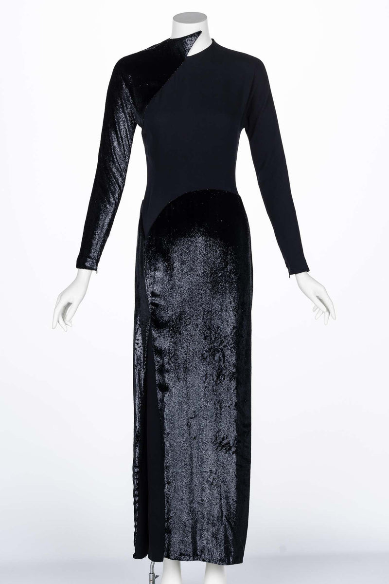 Geoffrey Beene Black Crepe Panne Velvet Dress 1990s