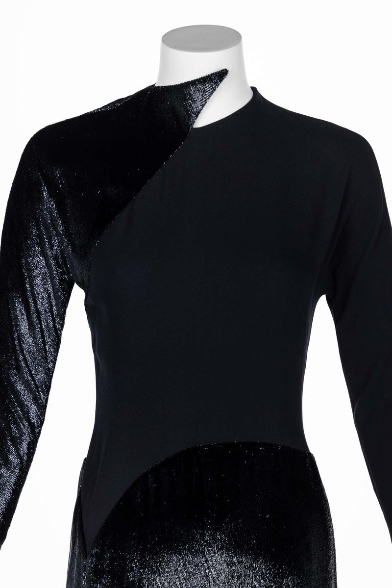 Geoffrey Beene Black Crepe Panne Velvet Dress 1990s