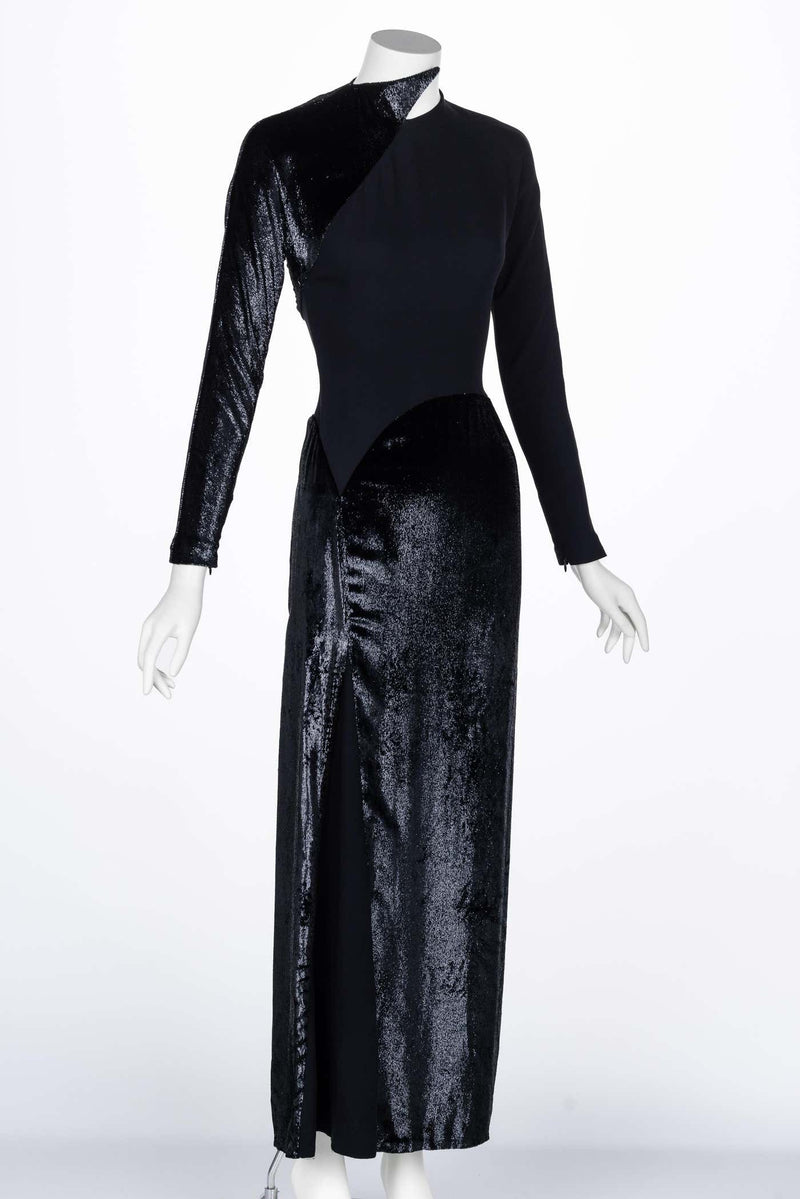 Geoffrey Beene Black Crepe Panne Velvet Dress 1990s