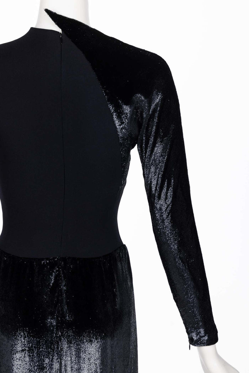 Geoffrey Beene Black Crepe Panne Velvet Dress 1990s