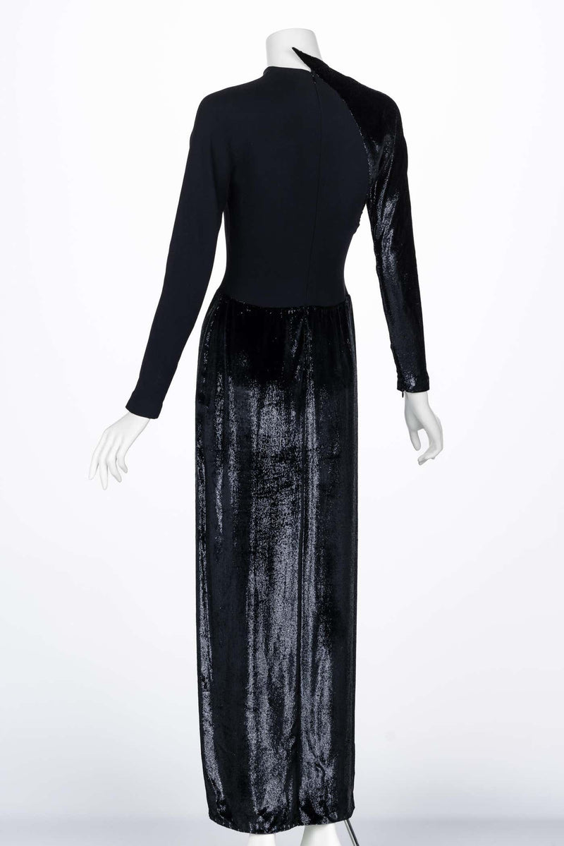 Geoffrey Beene Black Crepe Panne Velvet Dress 1990s