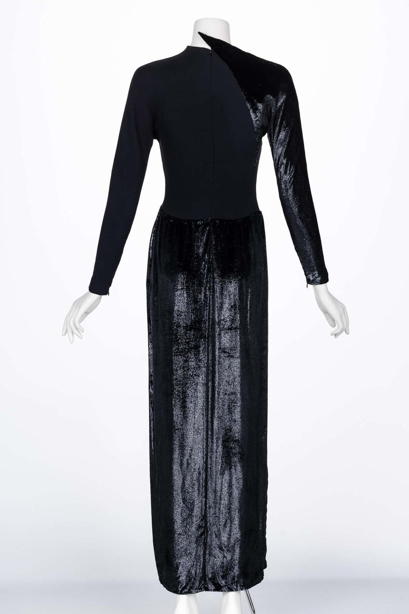 Geoffrey Beene Black Crepe Panne Velvet Dress 1990s