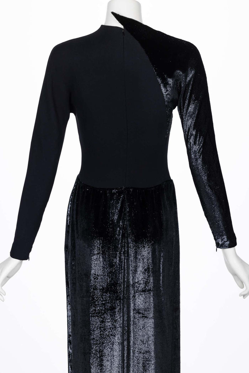 Geoffrey Beene Black Crepe Panne Velvet Dress 1990s