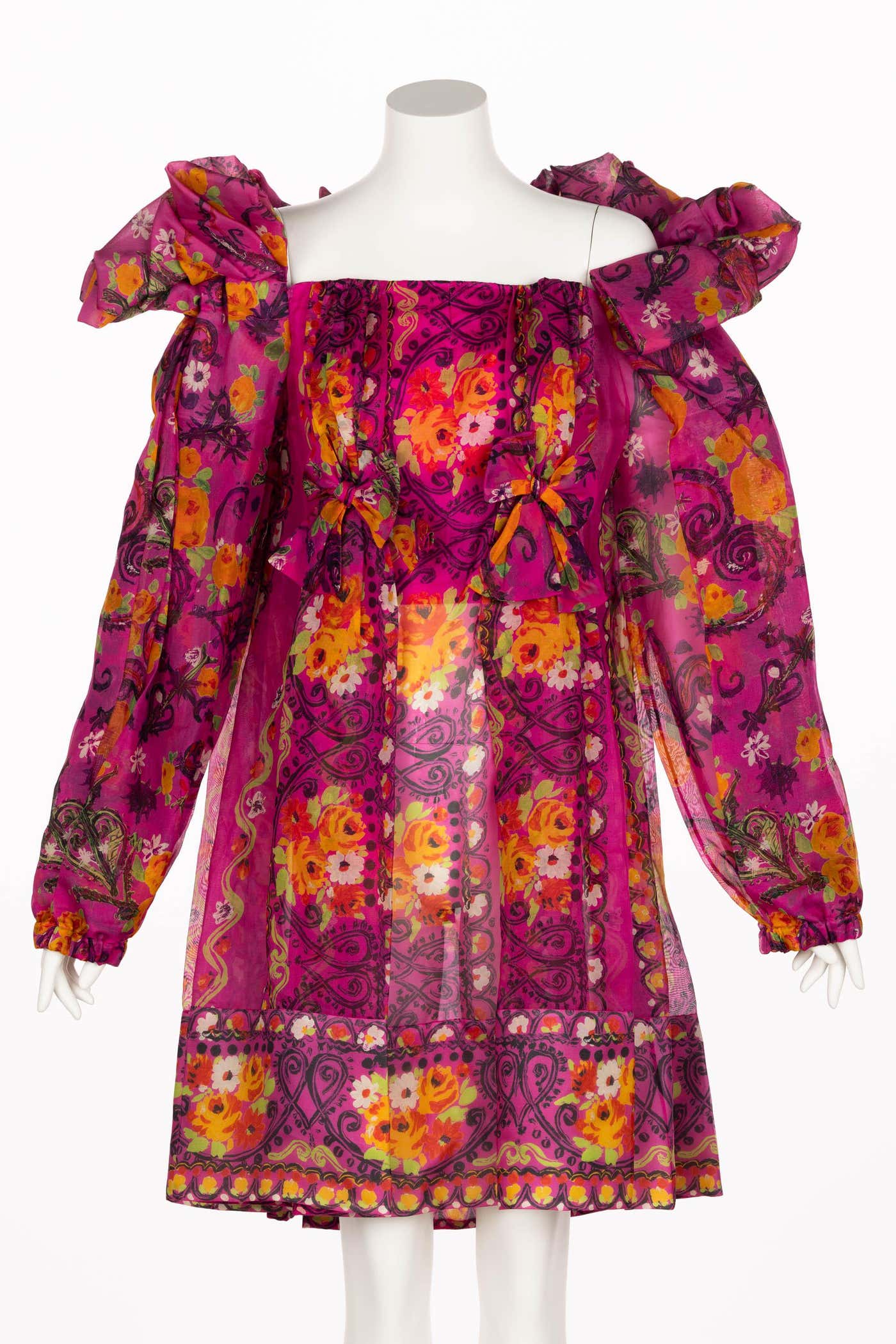 christian lacroix pink dress Christian Lacroix Linen Floral Tiered Midi Dress Size S