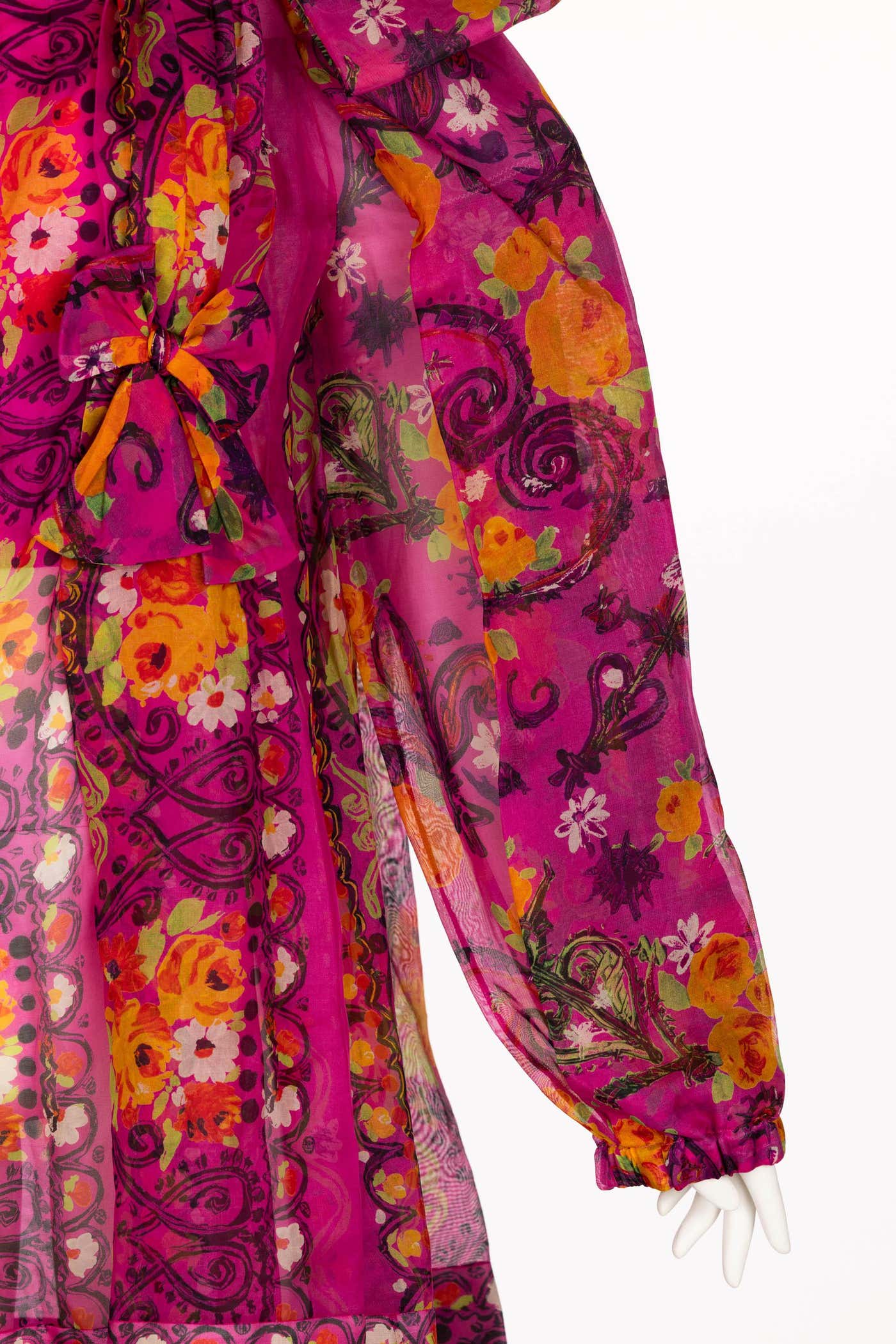 Christian Lacroix Pink Print Silk Ruffle Dress S/S 1992