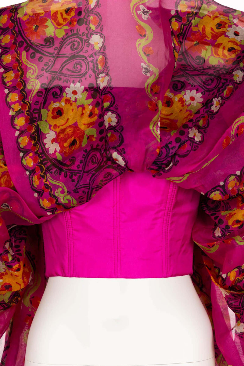 Christian Lacroix Pink Print Silk Ruffle Dress S/S 1992