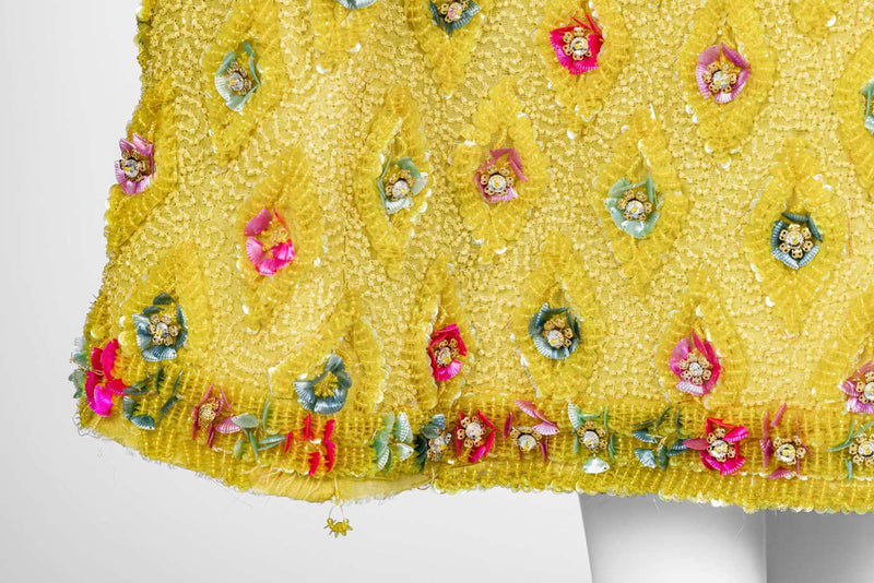 Extraordinary 1960s Unlabeled Yellow Beaded & Sequins Embellished Dress