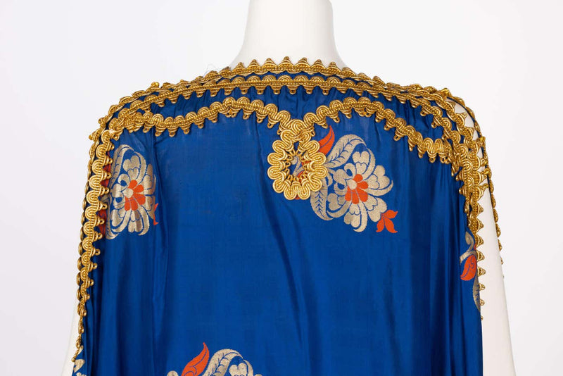 Antique Royal Blue Silk Gold Embroidered Caftan Dress