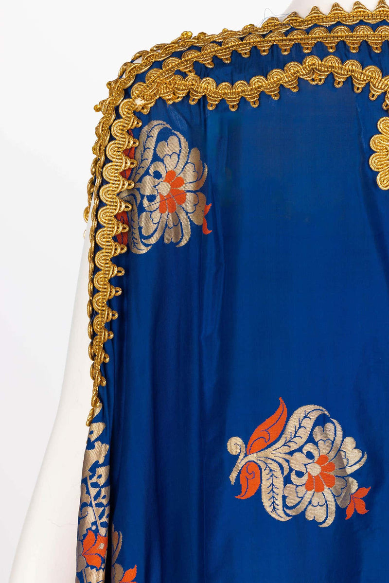 Antique Royal Blue Silk Gold Embroidered Caftan Dress